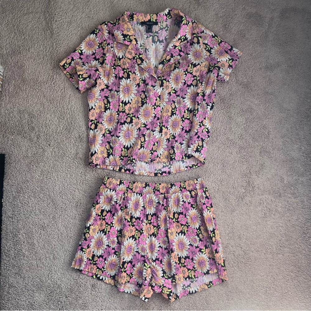 Forever 21 Cropped Button Down Shirt and Shorts Set